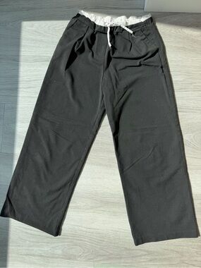 Zara Black Jogger Pants with White Elastic Waistband